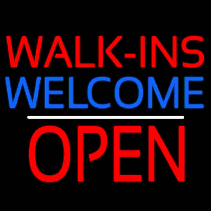 Red Walk Ins Welcome Open White Line Neon Skilt