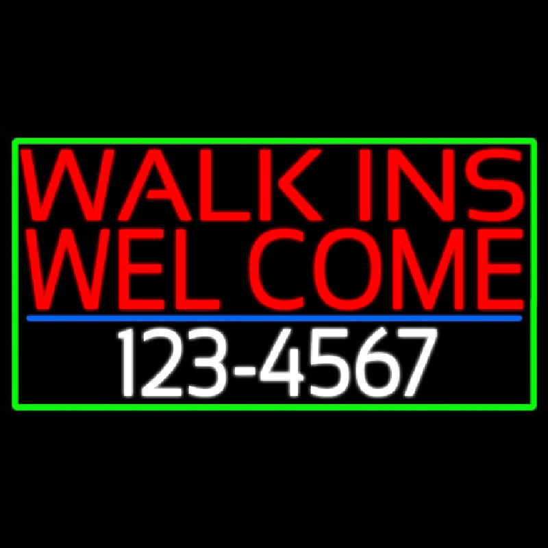 Red Walk Ins Welcome With Phone Number Neon Skilt