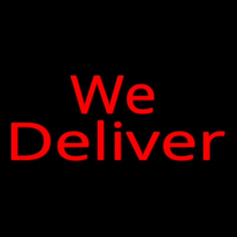 Red We Deliver Cursive Neon Skilt