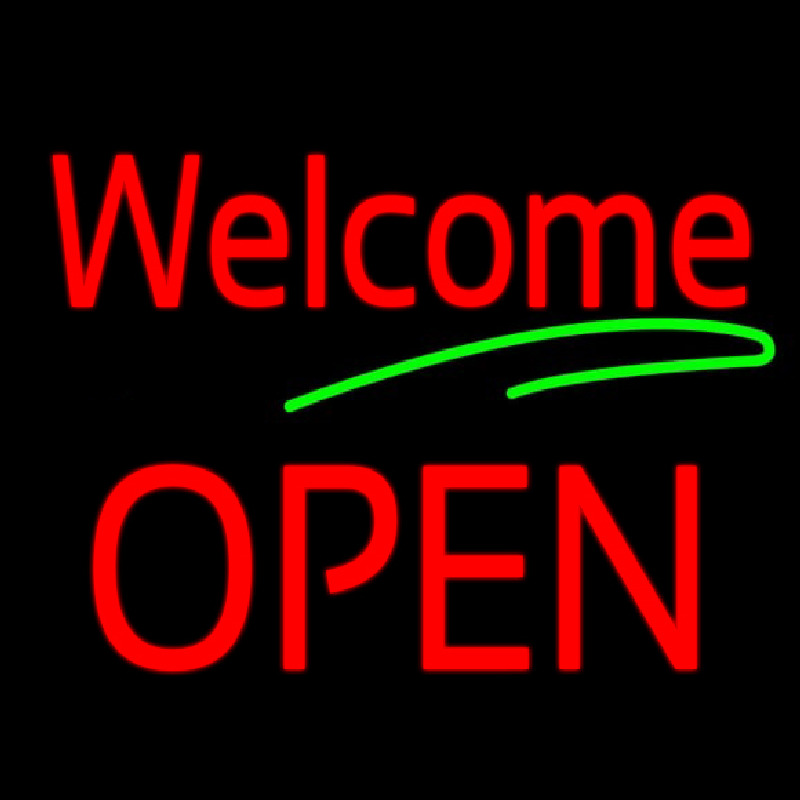 Red Welcome Open Green Line Neon Skilt