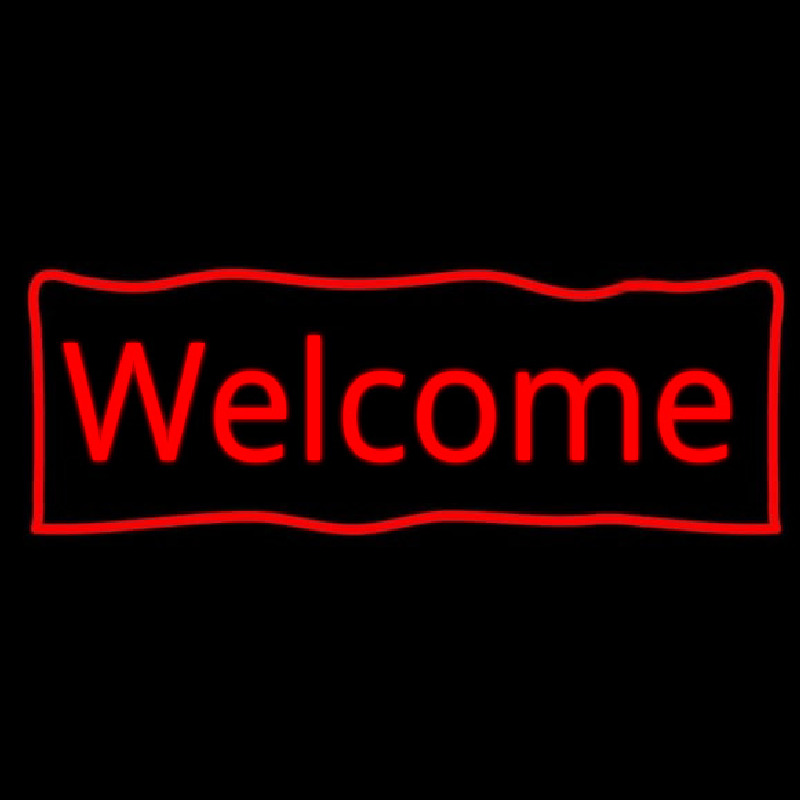 Red Welcome With Outline Neon Skilt