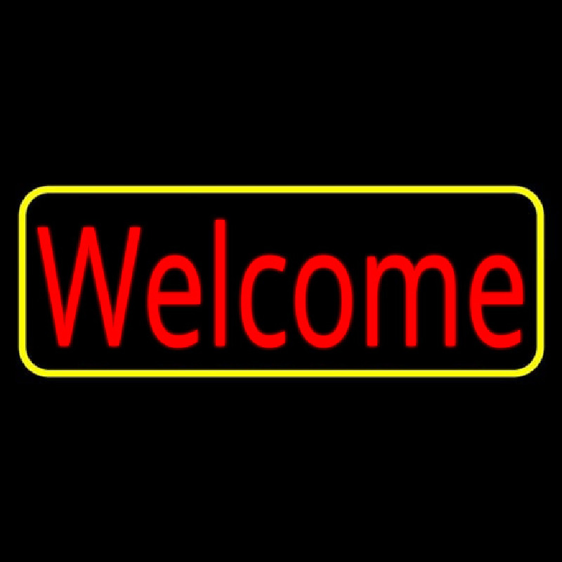 Red Welcome With Yellow Border Neon Skilt