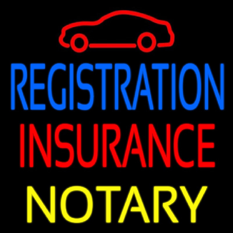 Registration Insurance Notary With Car Logo Neon Skilt