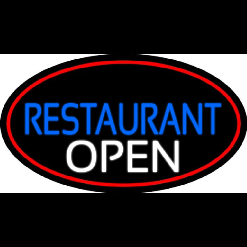 Restaurant Open Oval With Red Border Neon Skilt