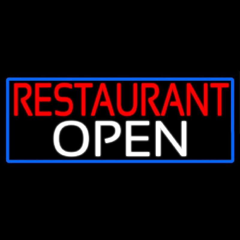 Restaurant Open With Blue Border Neon Skilt