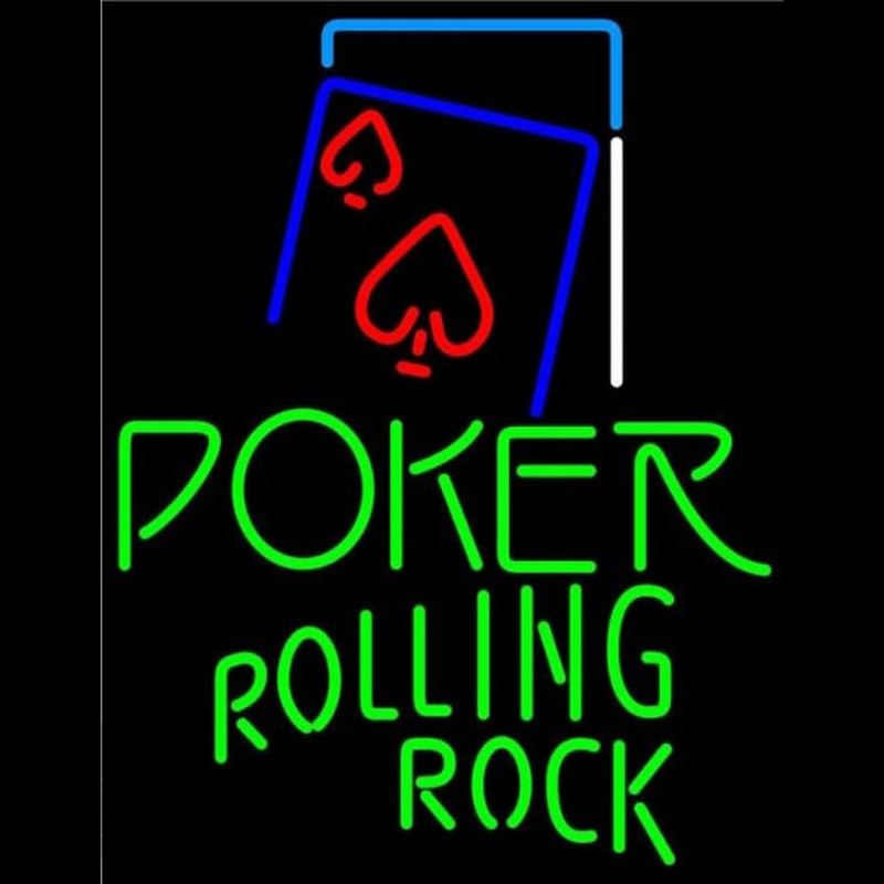 Rolling Rock Green Poker Red Heart Beer Sign Neon Skilt