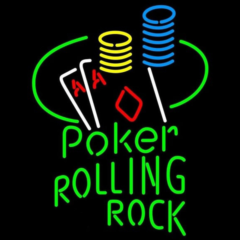 Rolling Rock Poker Ace Coin Table Beer Sign Neon Skilt