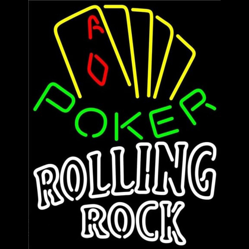 Rolling Rock Poker Yellow Beer Sign Neon Skilt