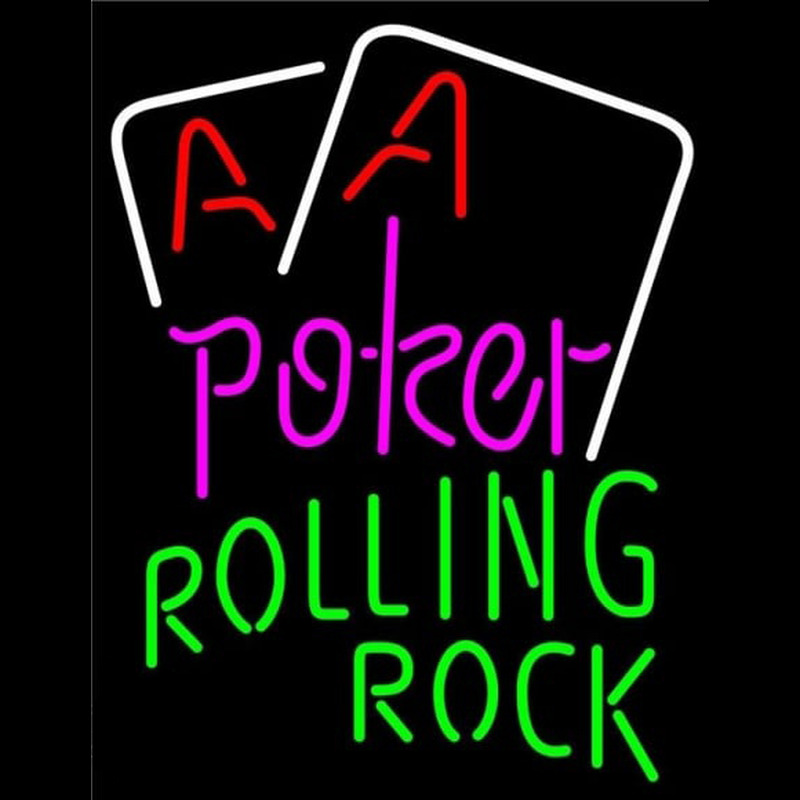 Rolling Rock Purple Lettering Red Aces White Cards Beer Sign Neon Skilt