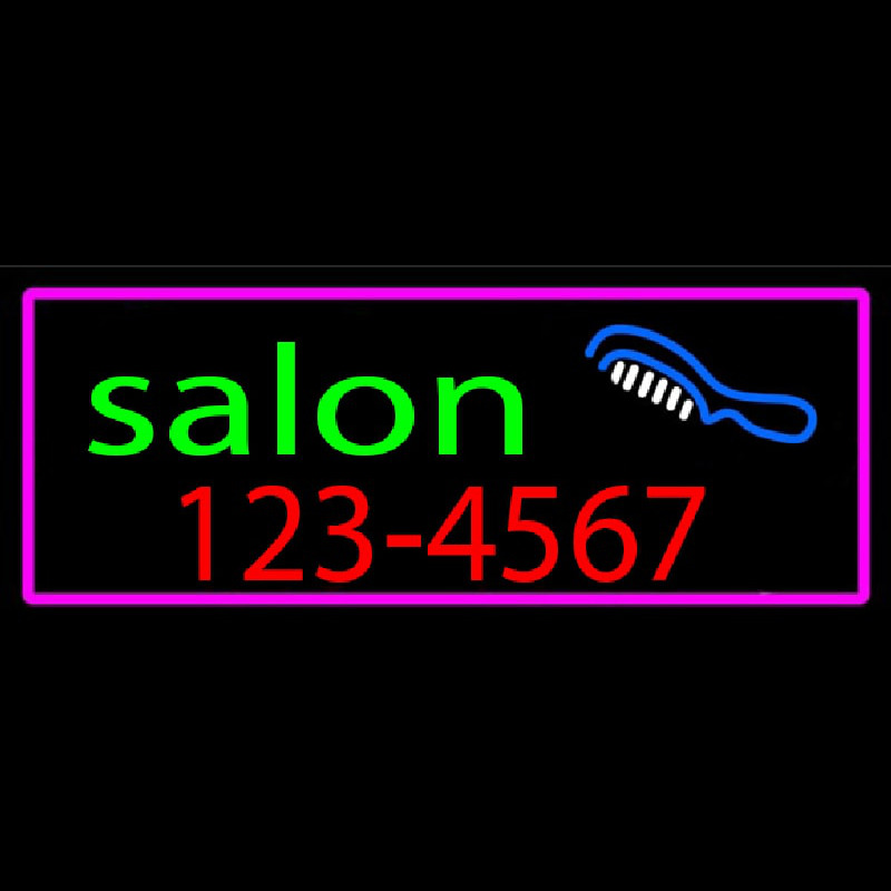 Salon With Comb And Number Neon Skilt