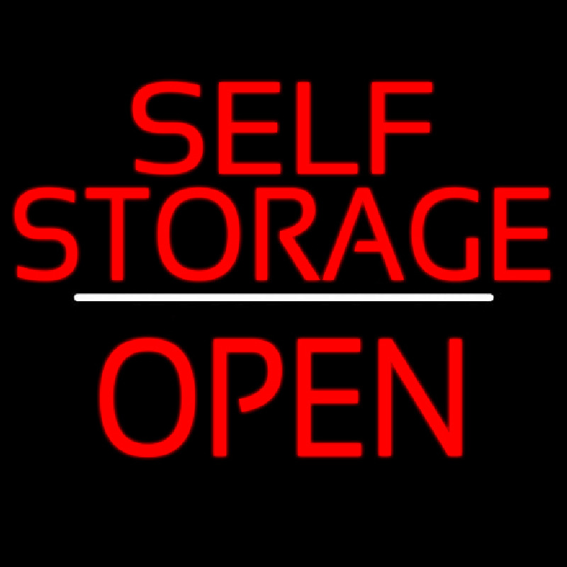 Self Storage Open White Line Neon Skilt