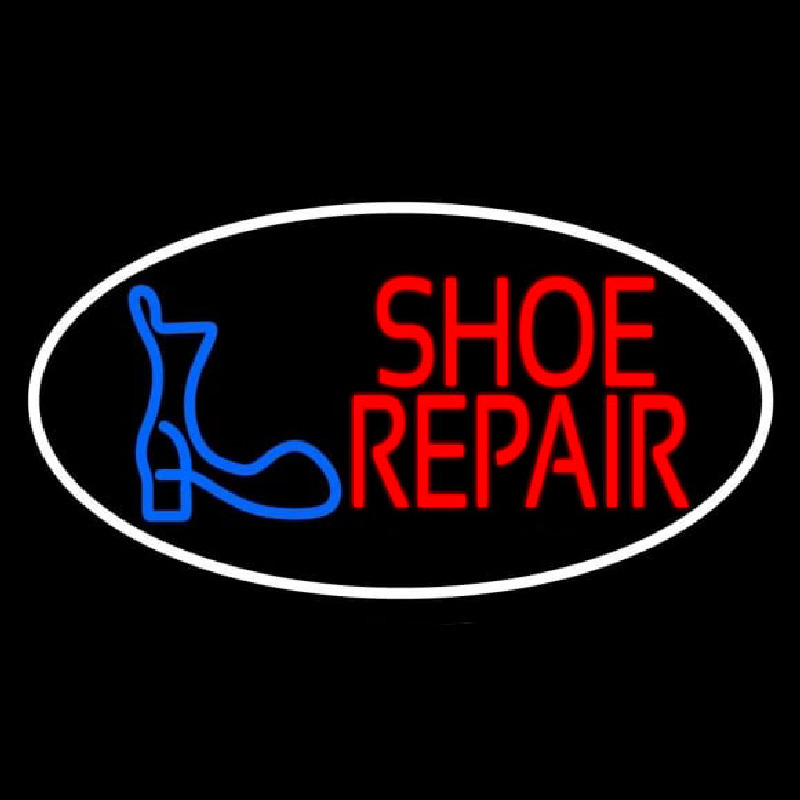 Shoe Repair Logo White Border Neon Skilt