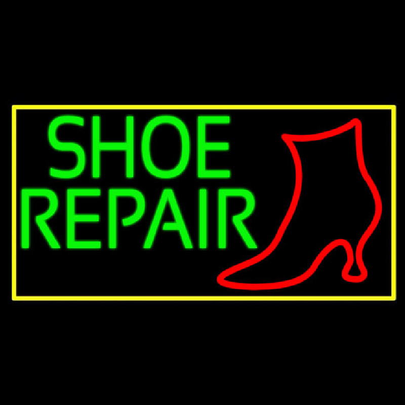 Shoe Repair Yellow Border Neon Skilt