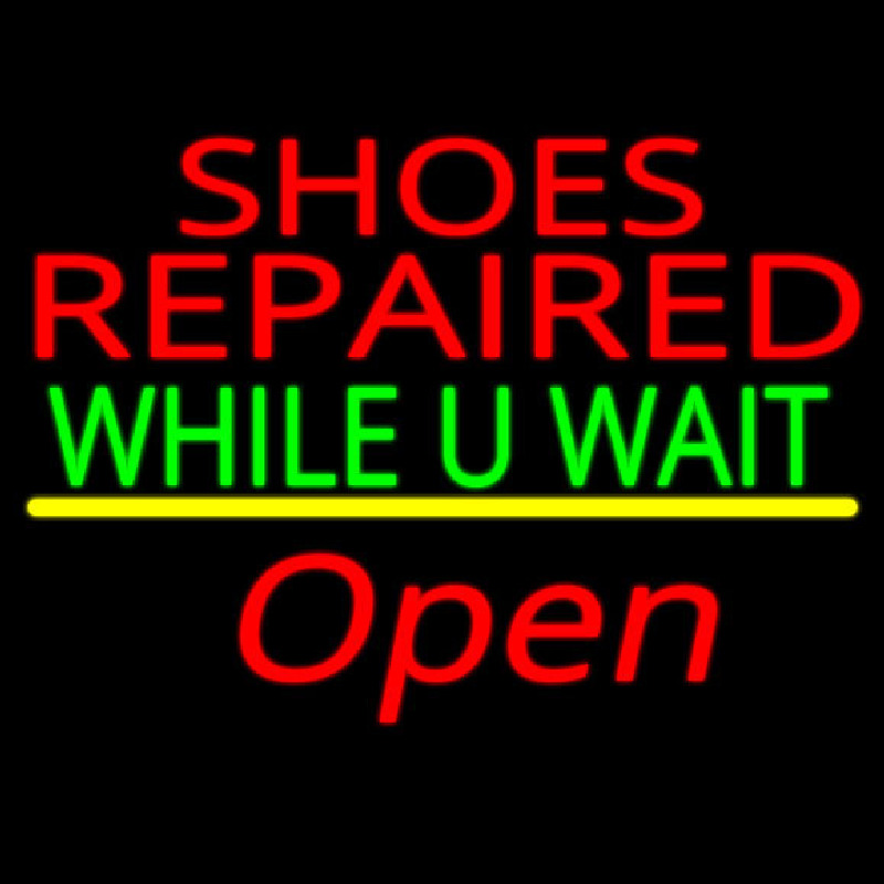 Shoes Repaired While You Wait Open Neon Skilt