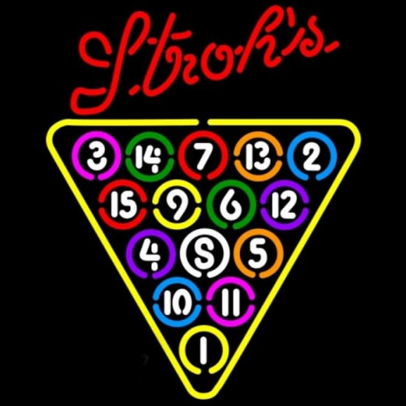 Strohs 15 Ball Billiards Pool Beer Sign Neon Skilt