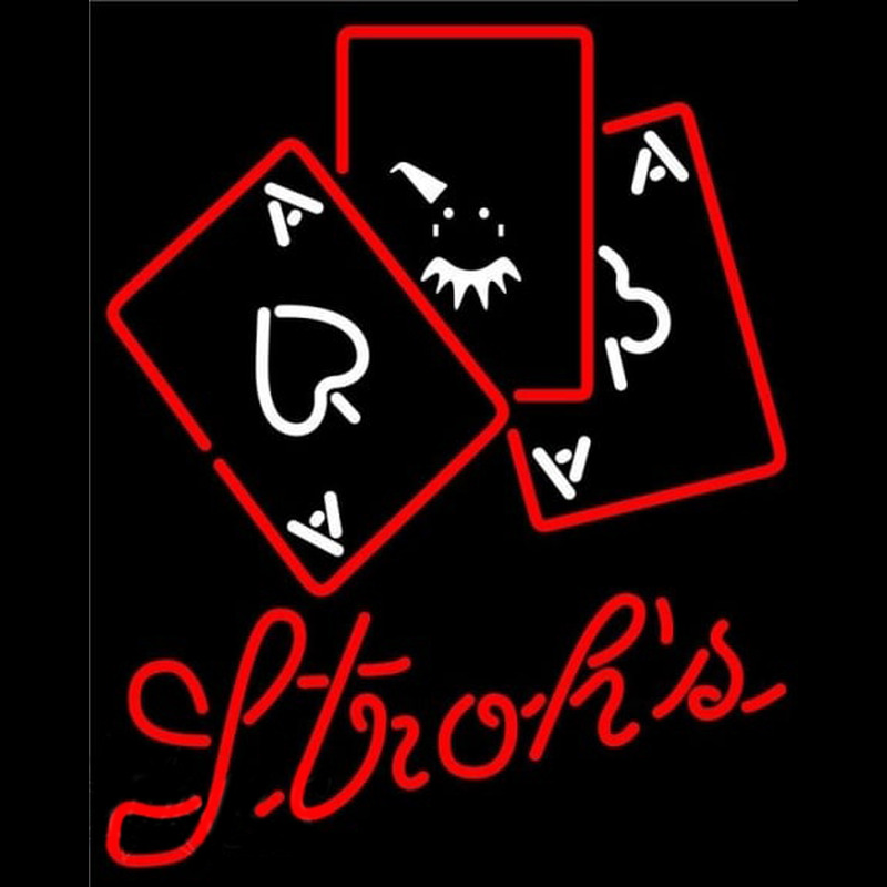 Strohs Ace And Poker Beer Sign Neon Skilt