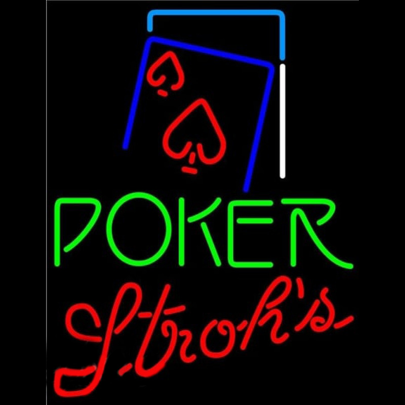 Strohs Green Poker Red Heart Beer Sign Neon Skilt