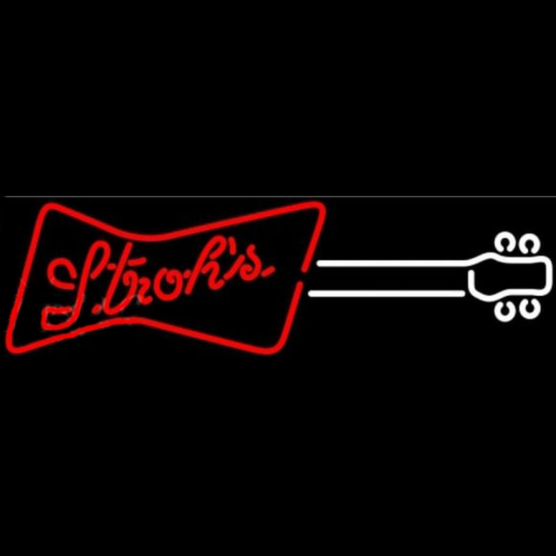 Strohs Guitar Red White Beer Sign Neon Skilt