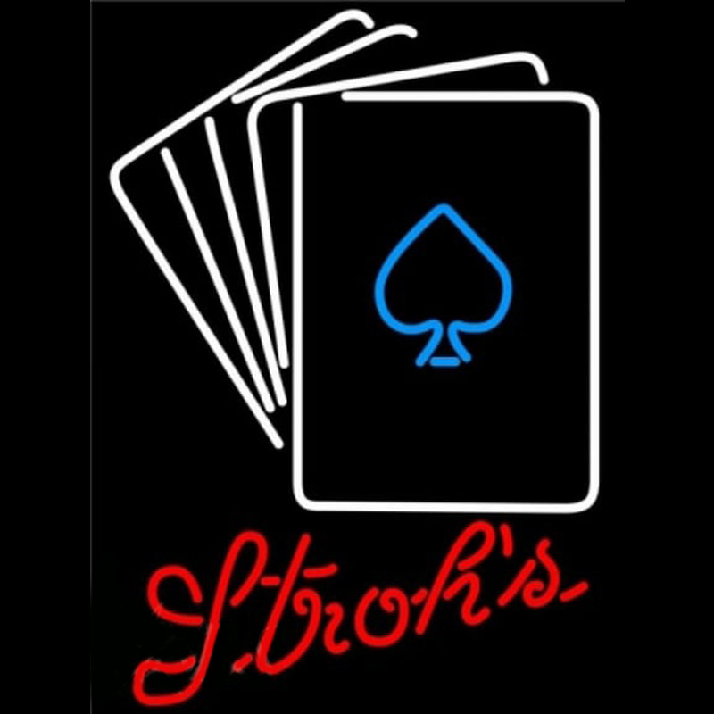 Strohs Poker Cards Beer Sign Neon Skilt