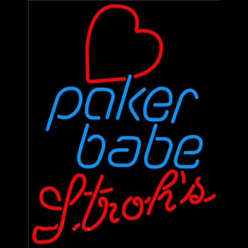 Strohs Poker Girl Heart Babe Beer Sign Neon Skilt