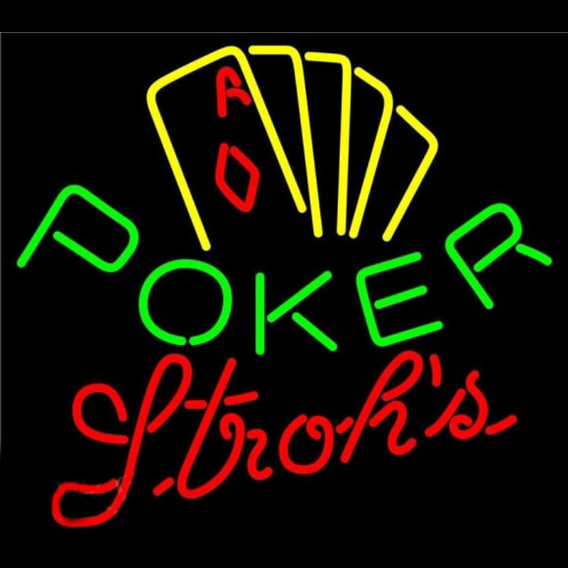 Strohs Poker Yellow Beer Sign Neon Skilt