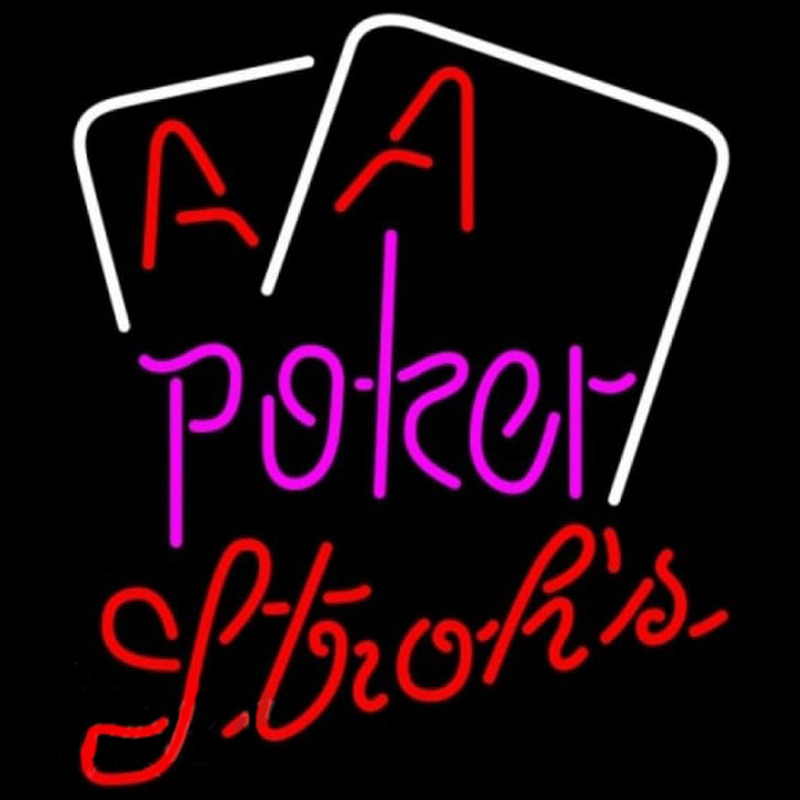 Strohs Purple Lettering Red Aces White Cards Poker Beer Sign Neon Skilt