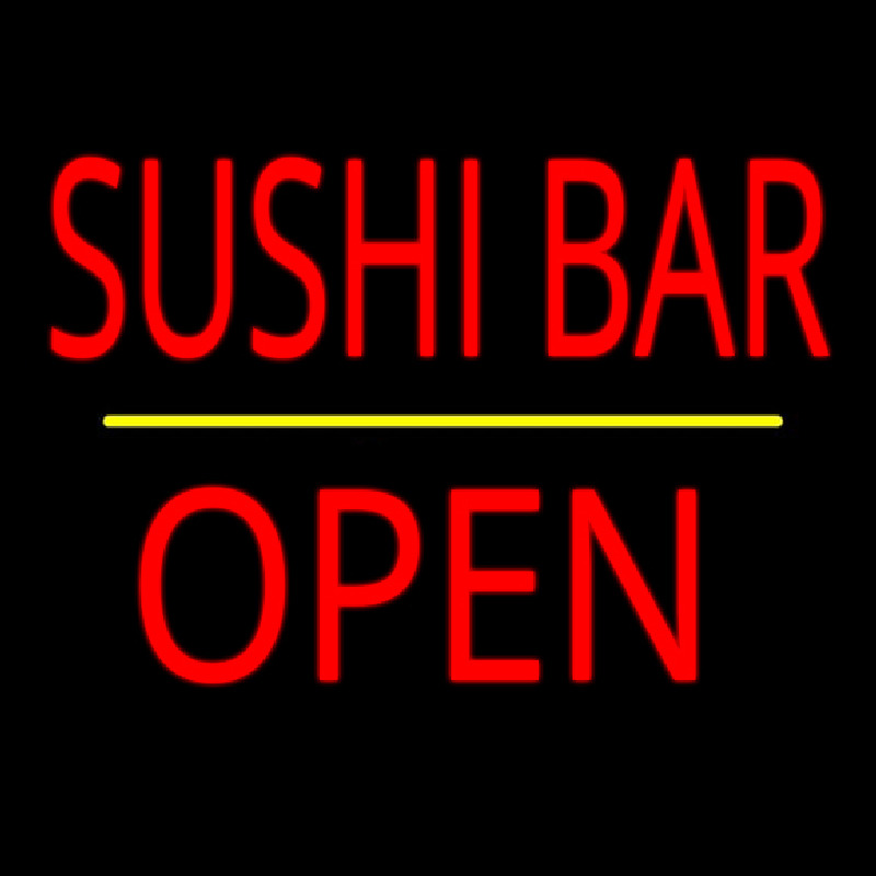 Sushi Bar Open Yellow Line Neon Skilt