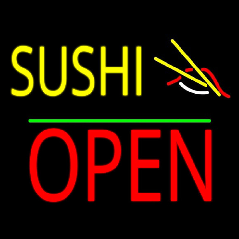 Sushi Block Open Green Line Neon Skilt