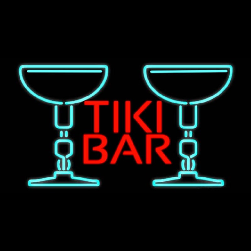 Tiki Bar with Two Martini Glasses Real Neon Glass Tube Neon Skilt