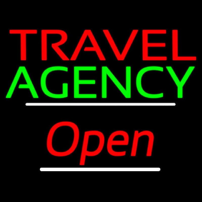 Travel Agency Open White Line Neon Skilt