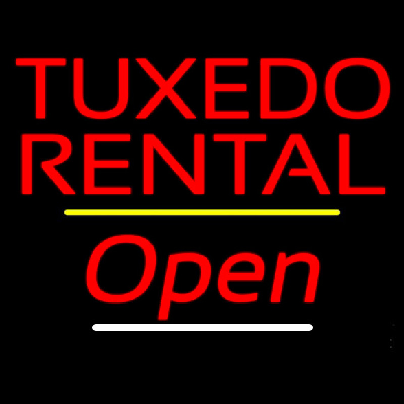 Tu edo Rental Open Yellow Line Neon Skilt