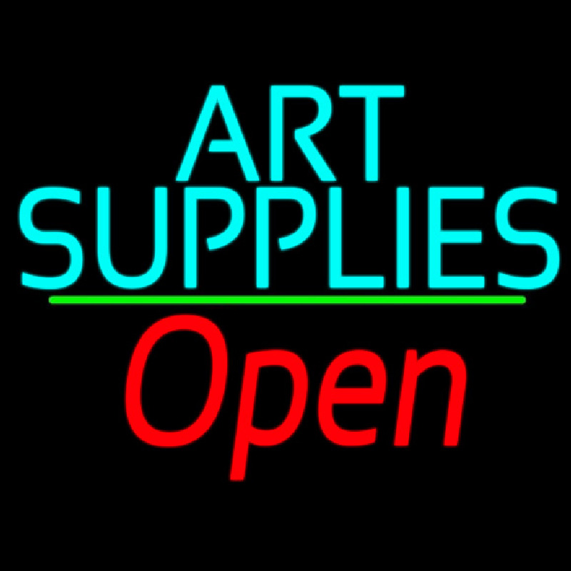 Turquoise Art Supplies With Open 2 Neon Skilt