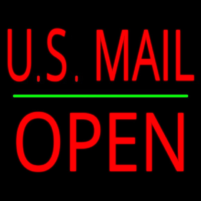 Us Mail Block Open Green Line Neon Skilt