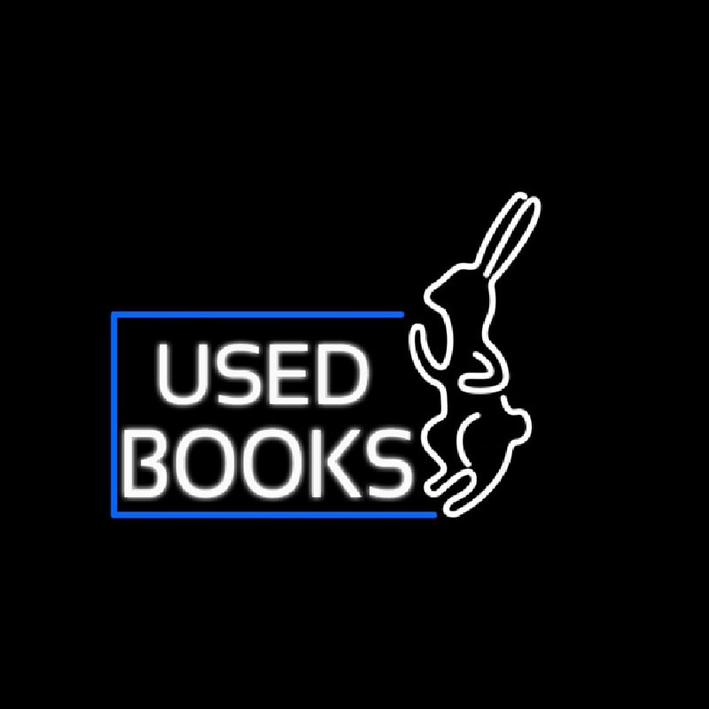 Used Books With Rabbit Logo Neon Skilt