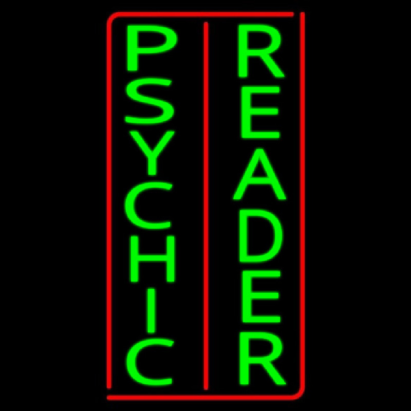 Vertical Green Psychic Reader Red Border Neon Skilt