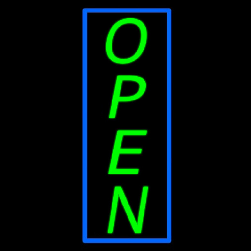 Vertical Open With Blue Border Neon Skilt