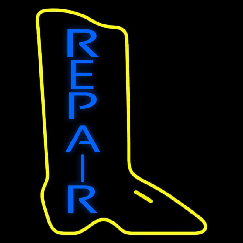 Vertical Shoe Blue Repair Neon Skilt