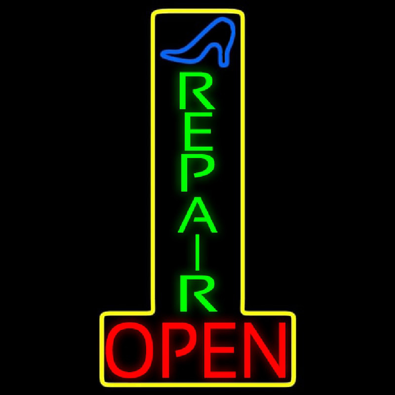 Vertical Shoe Repair Open Neon Skilt