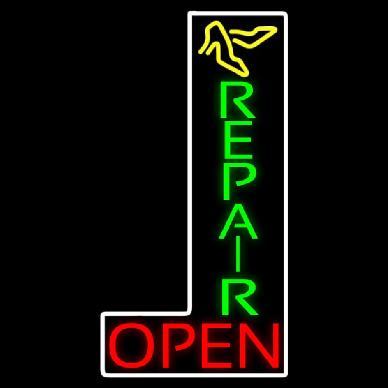 Vertical Shoe Repair Red Open Neon Skilt