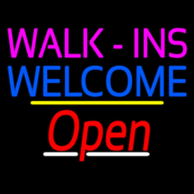 Walk Ins Welcome Open Yellow Line Neon Skilt