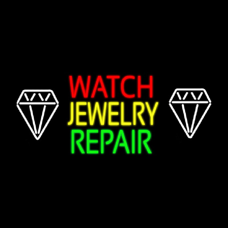 Watch Jewelry Repair With White Logo Neon Skilt