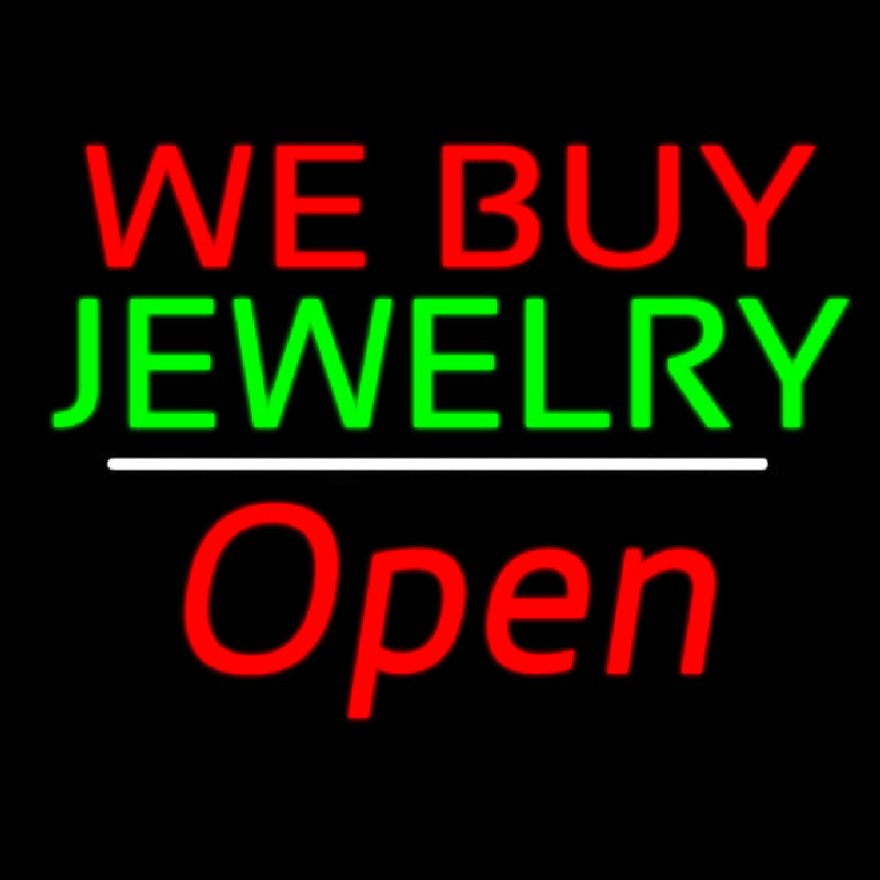 We Buy Jewelry Block Open White Line Neon Skilt