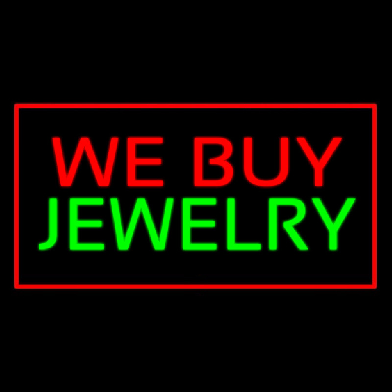 We Buy Jewelry Block Rectangle Red Neon Skilt