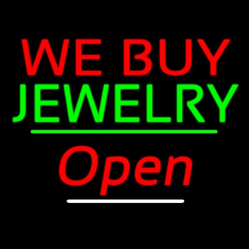 We Buy Jewelry Open Green Line Neon Skilt