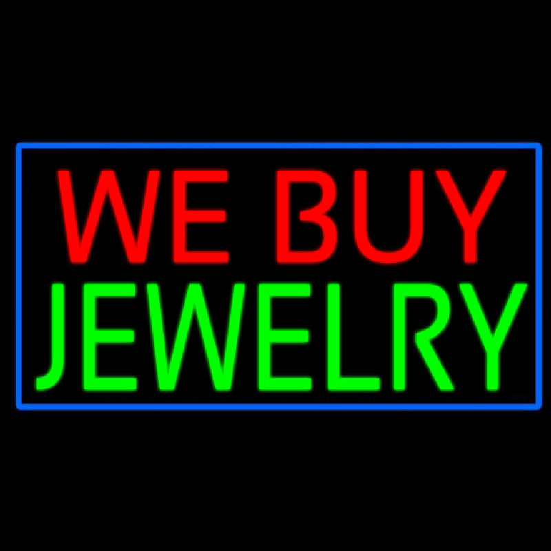 We Buy Jewelry Rectangle Blue Neon Skilt