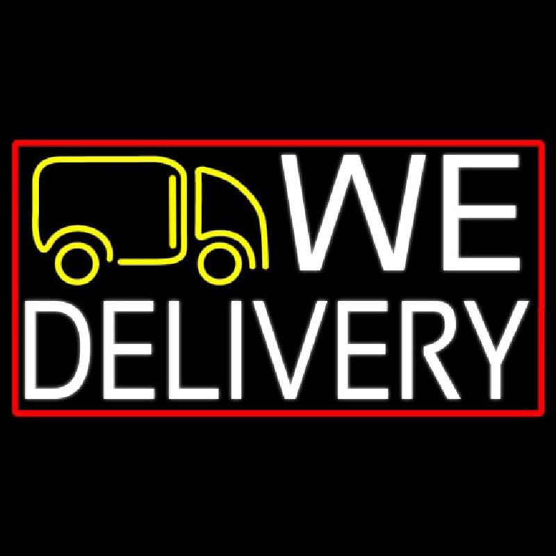 We Deliver Van With Red Border Neon Skilt