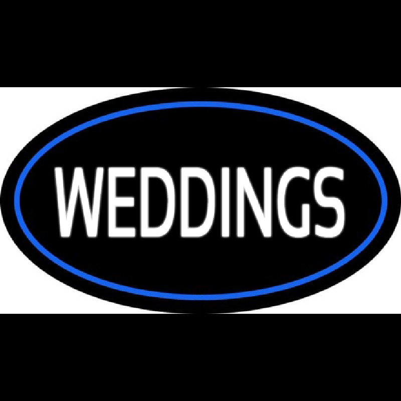 Weddings White Oval Blue Neon Skilt