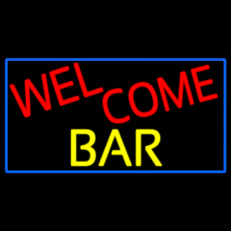 Welcome Bar With Blue Border Neon Skilt