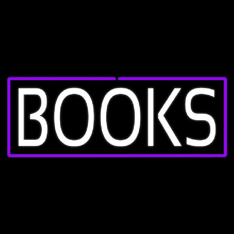 White Books Purple Border Neon Skilt