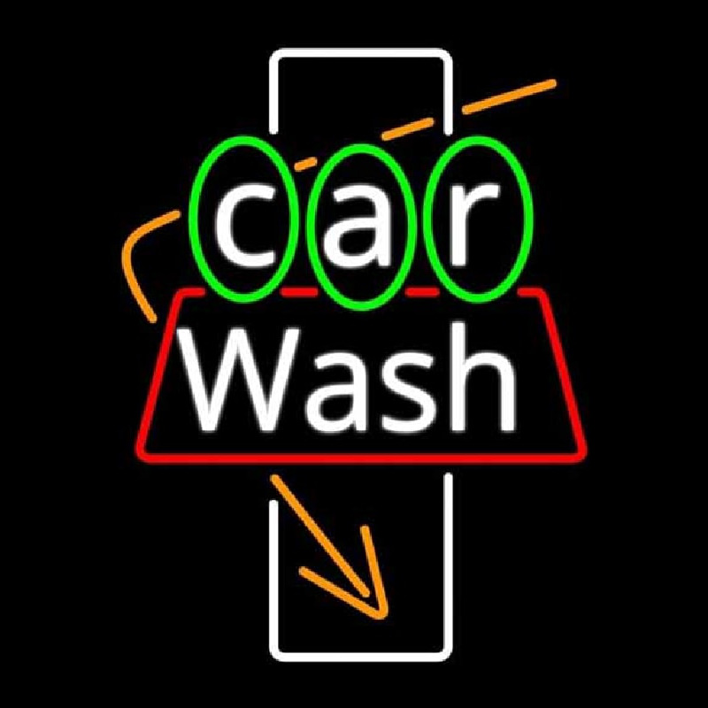 White Car Wash Orange Arrow Neon Skilt